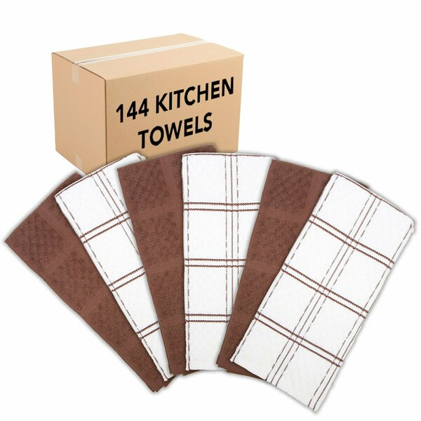 Monarch Brands Premier Kitchen Towels, Popcorn Pattern , Brown, 144PK SC-KT6-PCBRN-CS